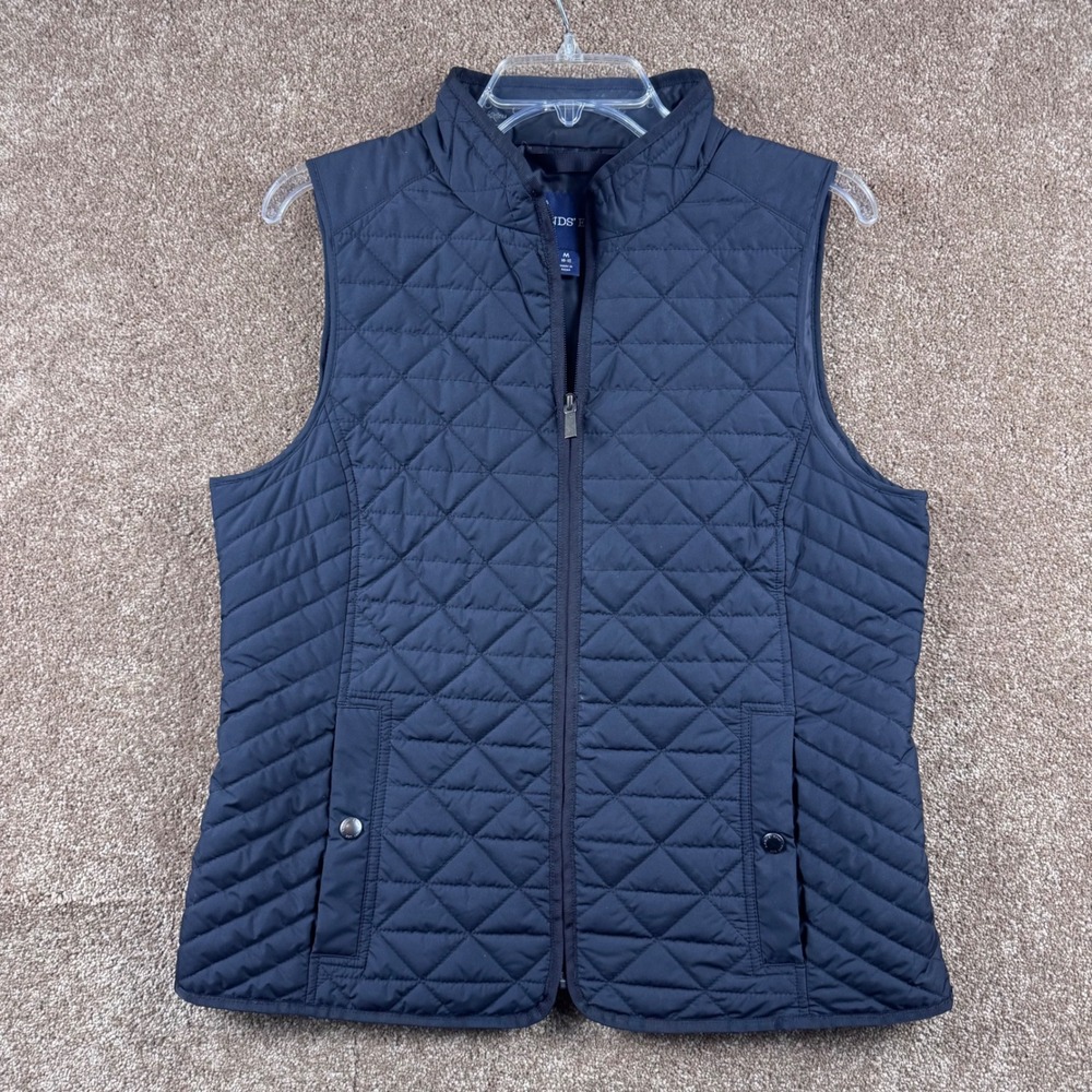 Lands' End Womens Black Quilted Primaloft Vest Medium‎ 10-12 Full Zip Sleeveless